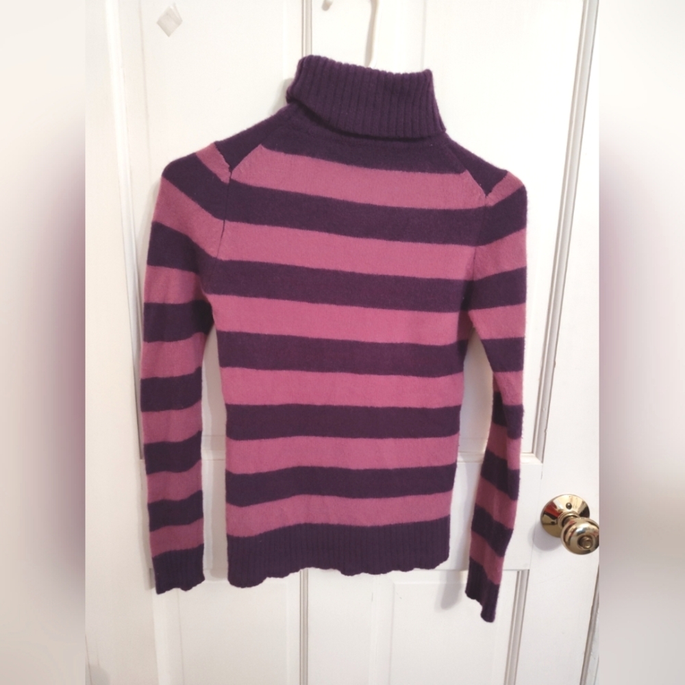 Michael Klein Paris 100% Wool Women's Turtle Neck Sweater Striped Purple Size XS